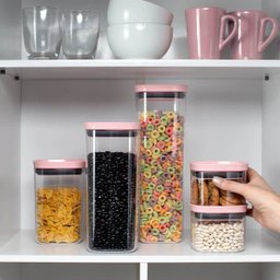 Kit Potes Herméticos 0,45L 1L e 1,5L Com Tampa Para Alimentos Rosa Quartzo - 2