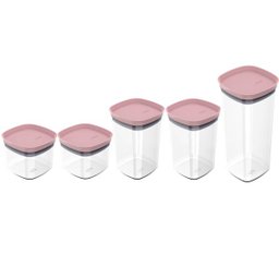 Kit Potes Herméticos 0,45L 1L e 1,5L Com Tampa Para Alimentos Rosa Quartzo - 1