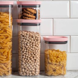 Kit Potes Herméticos 0,45L 1L e 1,5L Com Tampa Para Alimentos Rosa Quartzo - 3