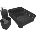 Ver imagem 1 de Kit 3 Utensílios Escorredor De Louça Talher Porta Detergente Preto