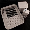 Ver imagem 2 de Kit Pia Cozinha Escorredor Pratos Lixeira 2,5L Porta Detergente Bege