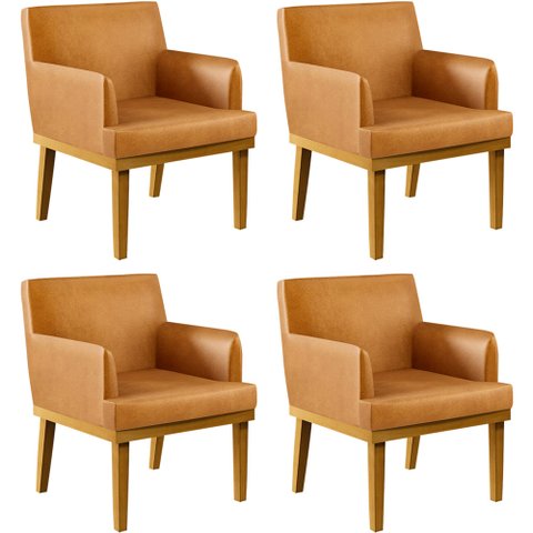 Kit 04 Poltronas Decorativas Sala de Estar Base Mel Beatriz W01 Couríssimo Whisky - Lyam Decor