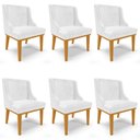 Ver imagem 1 de Kit 6 Cadeiras Estofadas Base Fixa de Madeira Castanho Lia Sintético Premium Branco - Ibiza