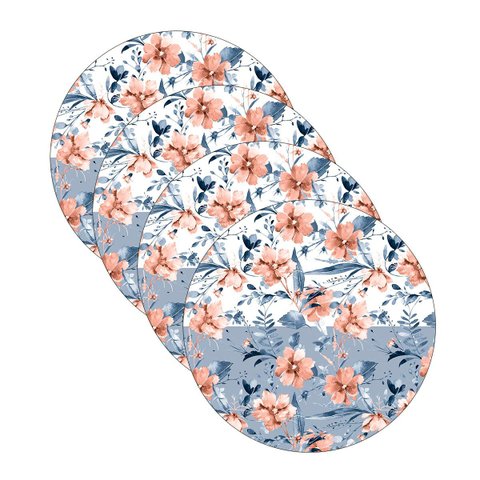 Kit Sousplat Floral Azul/branco - 4 Peças - com Base