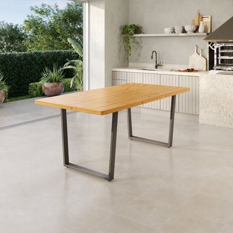 Mesa 200cm Retangular Base em Ferro e Madeira Maciça Livorno Espresso Movéis