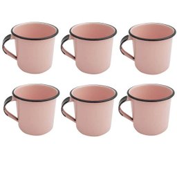 Jogo 6 Xícaras Café Caneca Esmaltada 400ml Caneca de Agata Rosa - 1