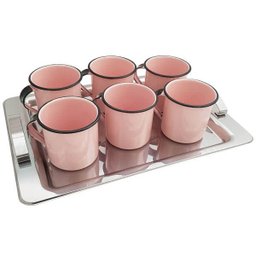 Jogo 6 Xícaras Café Caneca Esmaltada 400ml Caneca de Agata Rosa - 2