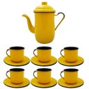 Ver imagem 1 de Kit Bule De Café E Chá Com 6 Xícaras e Pires Aço Esmaltado Amarelo