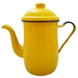 Kit Bule De Café E Chá Com 6 Xícaras e Pires Aço Esmaltado Amarelo - 2