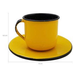 Kit Bule De Café E Chá Com 6 Xícaras e Pires Aço Esmaltado Amarelo - 5