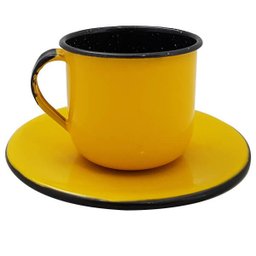 Kit Bule De Café E Chá Com 6 Xícaras e Pires Aço Esmaltado Amarelo - 4