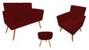 Ver imagem 1 de Kit Namoradeira + 1 Poltrona Decorativa Nina Capitonê + Puff Redondo Suede Marsala Pés Madeira Mz De