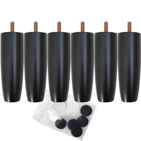 Kit 6 Pés de Madeira para Camas Box Solteiro Pé de Cama 13cm Preto Pés para Móveis