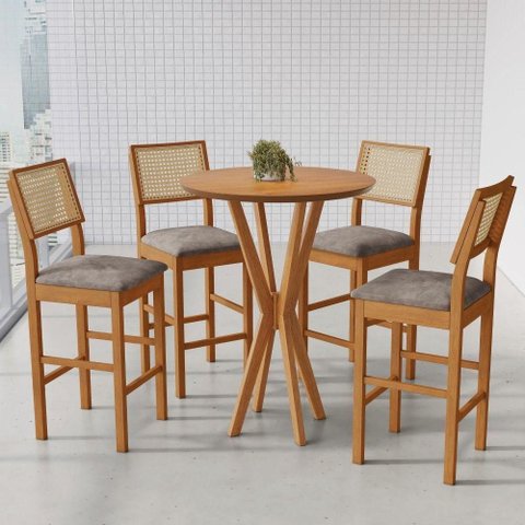 Kit Mesa e Cadeiras Simpatia Bistrô 4 Lugares Redonda MDF Amadeirado JCM Movelaria 72cm