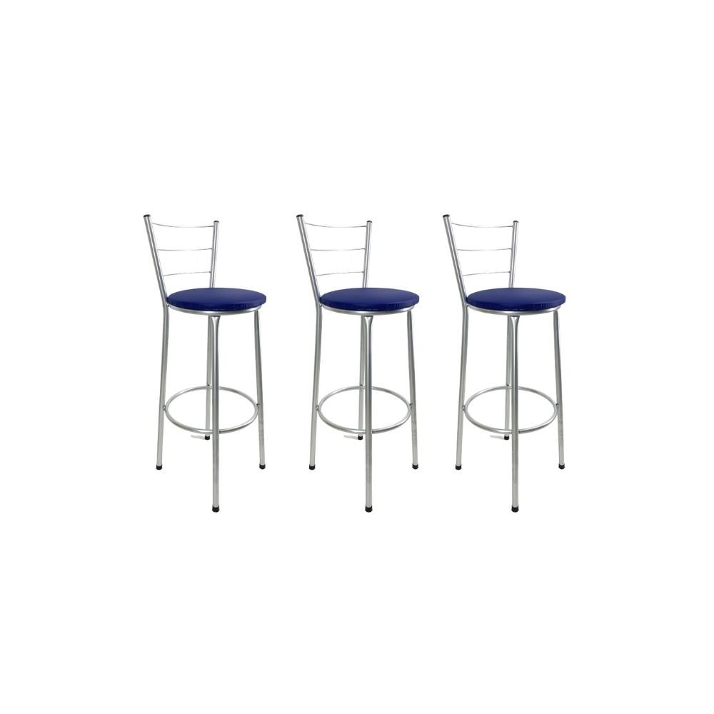 Kit 3 Banqueta Alta Prata Cozinha Gourmet Americana Bancada - Azul