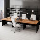 Ver imagem 1 de Plataforma de Trabalho 6 Lugares Pé Painel MDF-MDP 360cm Nogal com Preto F5 Office