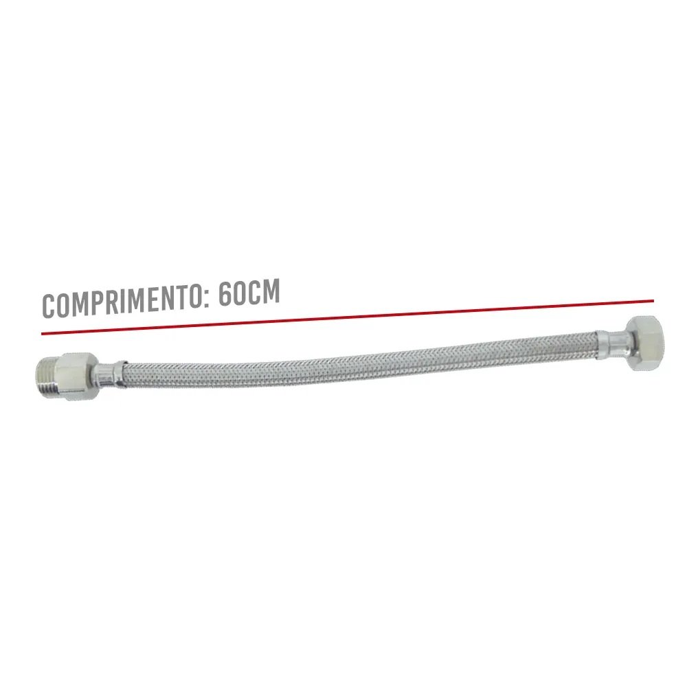 Engate Rabicho 1/2 Polegada 60cm Kit 36 uni Aço Inox Trançado Macho Femea Flexivel Aquecedor Manguei - 2