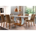 Ver imagem 1 de Conjunto: Mesa Sala Jantar Jade Tampo Madeirado C/ Vidro Canto Curvo 180x90 e 6 Cadeiras Jade Imbuia