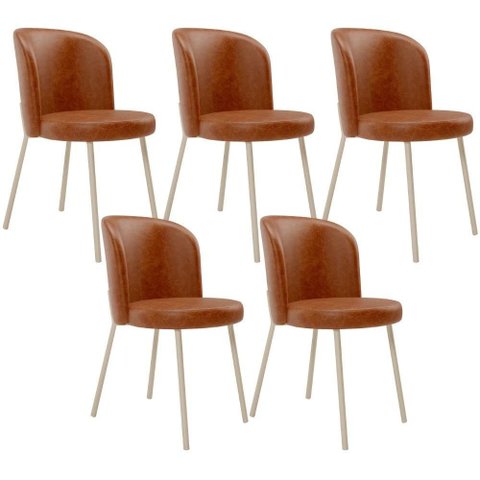 Kit 5 Cadeiras Sala de Jantar Estofada Gavi Arena L02 Couríssimo Camel - Lyam Decor