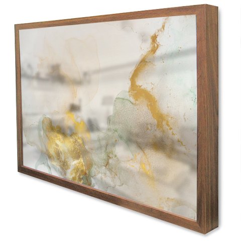 Quadro Decorativo Caixa Alta com Vidro Abstrato Mármore Branco Gold TaColado Moldura Madeira 90 x 60