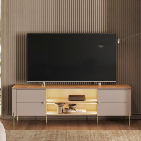 Rack para Tv com Nichos Abertos e Pés de Metal Grigio Fosco Canela