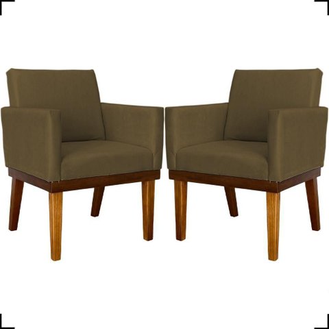 Kit 2 Poltronas Decorativa para Sala Recepção Consultório Escritório Base em Madeira Divine