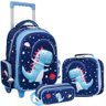 Mochila Infantil De Rodinha Escolar Menino Dinossauro Astronauta AstroDino Carrinho Pequena Costas - - 1