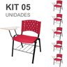 KIT 05 Cadeiras Universitárias com Prancheta e Porta Livros - Cor Vermelho - REAPLAST - 32031 - 1