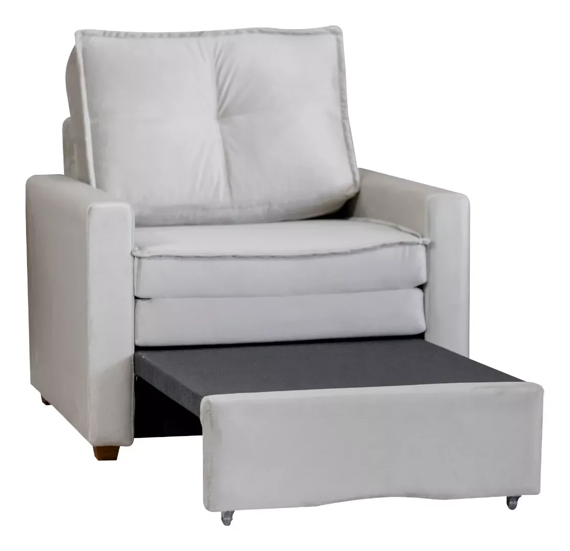 Poltrona Cama Solteiro Assento Dobrável Veludo Bege Sleep - Harmônica Móveis - 5