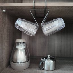 Porta Copos Suspenso Organizador De Armário Encaixe Cozinha Grafite - 4 Porta Copos Suspenso Organizador De Armário Encaixe Cozinha Grafite - 4