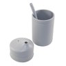 Kit Alimentação Bebe Prato Com Tampa Copo Garfo Colher Silicone BLW Cinza - 7