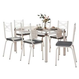 Conjunto de Mesa Malva Vidro Branco 140cm com 6 Cadeiras 119 Branco Platina Artefamol - 2