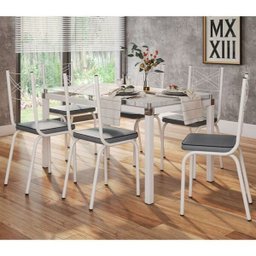 Conjunto de Mesa Malva Vidro Branco 140cm com 6 Cadeiras 119 Branco Platina Artefamol - 1