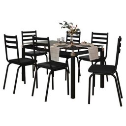Conjunto de Mesa Malva Vidro Preto De 140 cm Com 6 Cadeiras 118 Preto Artefamol - 2