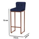 Ver imagem 3 de Banqueta Alta Encosto Lucca Industrial Cozinha Balcão Ferro Bronze Botão Preto Suede Azul Marinho