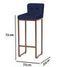 Banqueta Alta Encosto Lucca Industrial Cozinha Balcão Ferro Bronze Botão Preto Suede Azul Marinho - 3