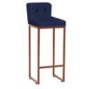 Ver imagem 1 de Banqueta Alta Encosto Lucca Industrial Cozinha Balcão Ferro Bronze Botão Preto Suede Azul Marinho