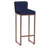 Banqueta Alta Encosto Lucca Industrial Cozinha Balcão Ferro Bronze Botão Preto Suede Azul Marinho - 1