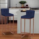 Ver imagem 2 de Banqueta Alta Encosto Lucca Industrial Cozinha Balcão Ferro Bronze Botão Preto Suede Azul Marinho