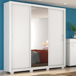 Guarda Roupa Casal 3 Portas com Espelho e 2 Gavetas Residence - Branco - 1