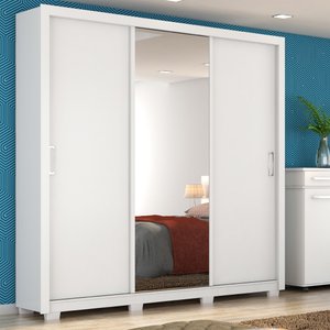 Guarda Roupa Casal 3 Portas com Espelho e 2 Gavetas Residence - Branco