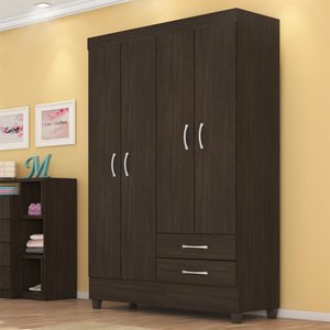 Guarda Roupa Solteiro 4 Portas e 2 Gavetas Astro - Ébano Touch