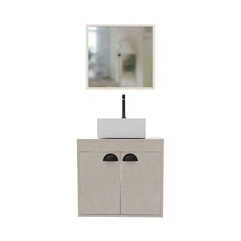 Conjunto Gabinete de Banheiro MDF 2 Portas c/ Cuba e Espelho:Lineo/Lineo