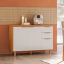 Ver imagem 5 de Balcão com Tampo 3 Portas 2 Gavetas 120 cm MDF Bari Freijo Off Acetinado Poliman