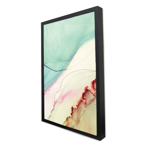Quadro Decorativo Abstrato Mármore Azul Simples em Moldura Caixa Tacolado Moldura Caixa 3cm Preta Se