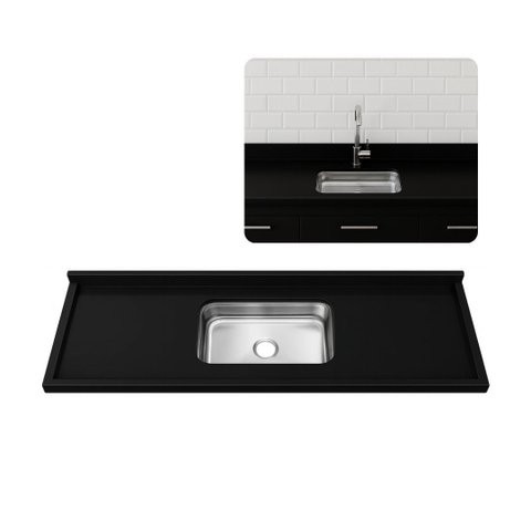 Pia Cozinha Granito Preto Aracruz 150cm Cuba Inox Completo:Preto Aracruz