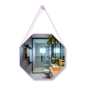 Espelho Decorativo Octogonal 40cm com Alça Rosa Bebê