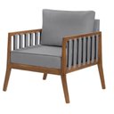 Ver imagem 1 de Poltrona Mariah Braço Madeira Tecido Linho Cinza