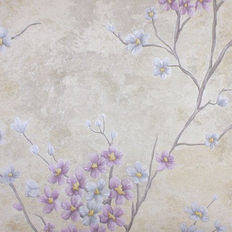 Papel de Parede Floral Lilás e Bege com Cola Inclusa