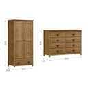 Ver imagem 3 de Conjunto Infantil Guarda-Roupa 2 Portas e Cômoda 8 Gavetas 100% Madeira Maciça - Topázio Finestra Marrom/Freijó
